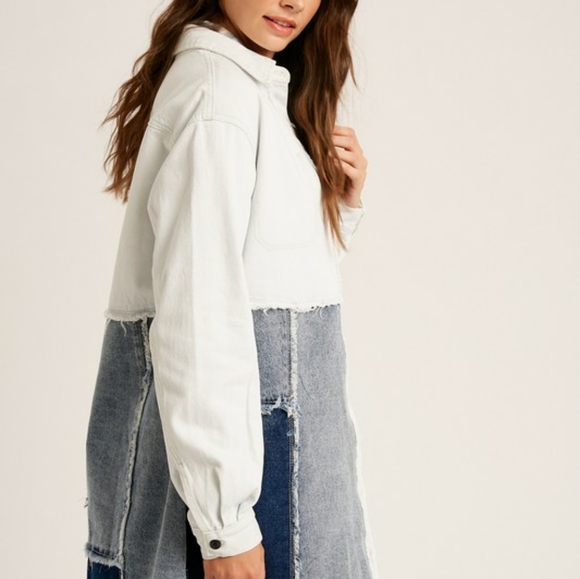 Listicle Color Block Denim Spliced Raw Hem Shirt Jacket - Picture 3 of 6